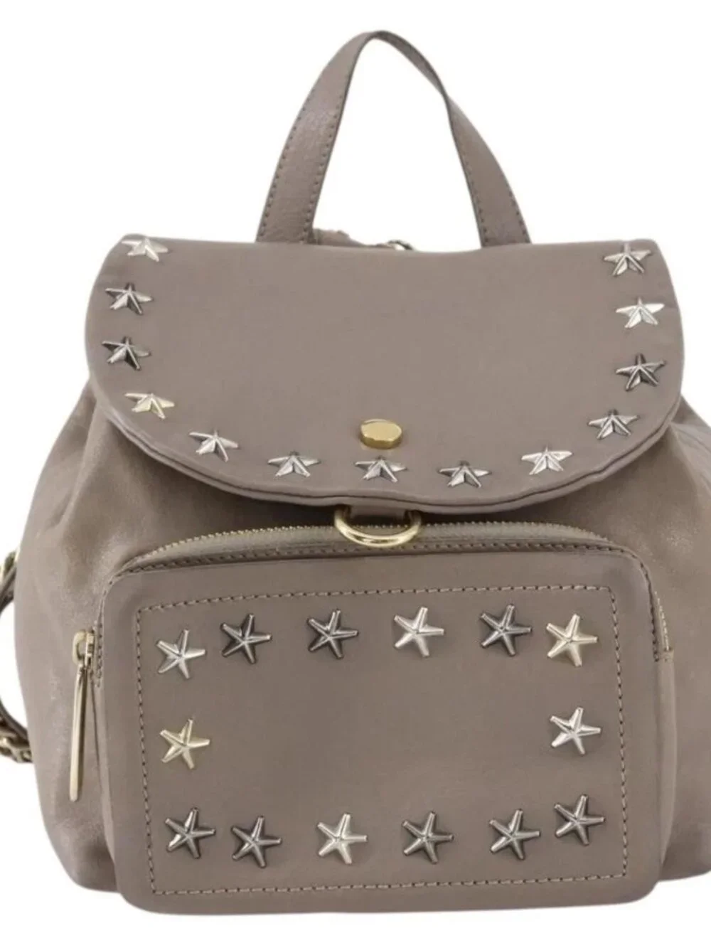 Jimmy Choo Studs Backpack Leather Beige Gold Auth BA7708 - Picture 2 of 16